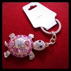 Gold and Pink Turtle Keychain